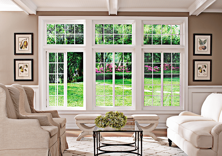 white slider windows against beige walls