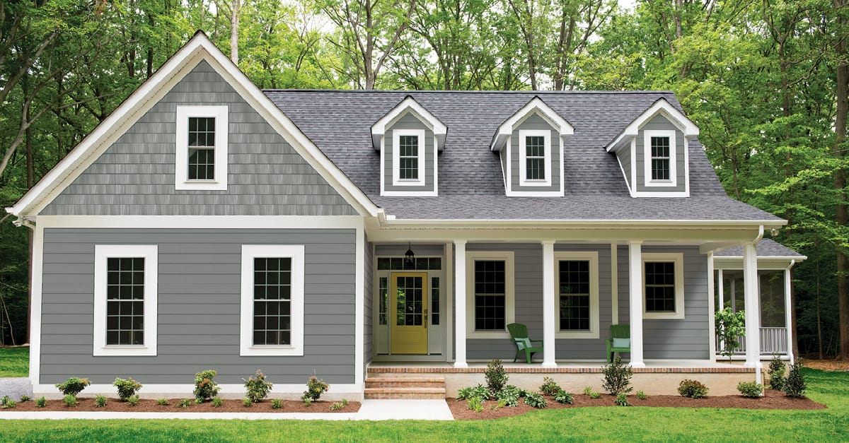 Grey Craftsman Style House with yellow door