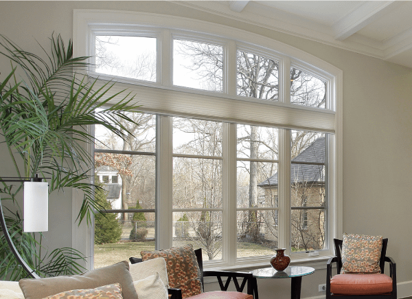 Quadrouple double hung window in living room