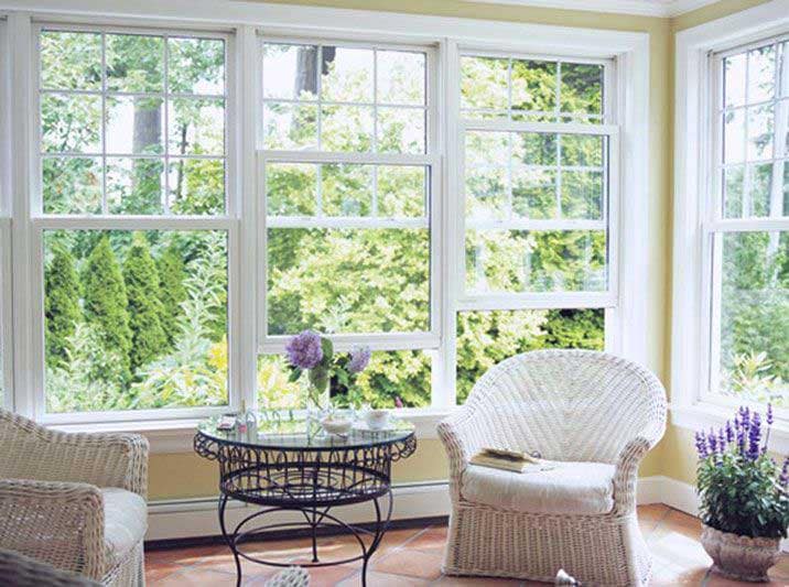 Double Hung Windows in yellow living room